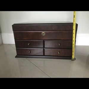 Wooden jewelry holder with drawers and key